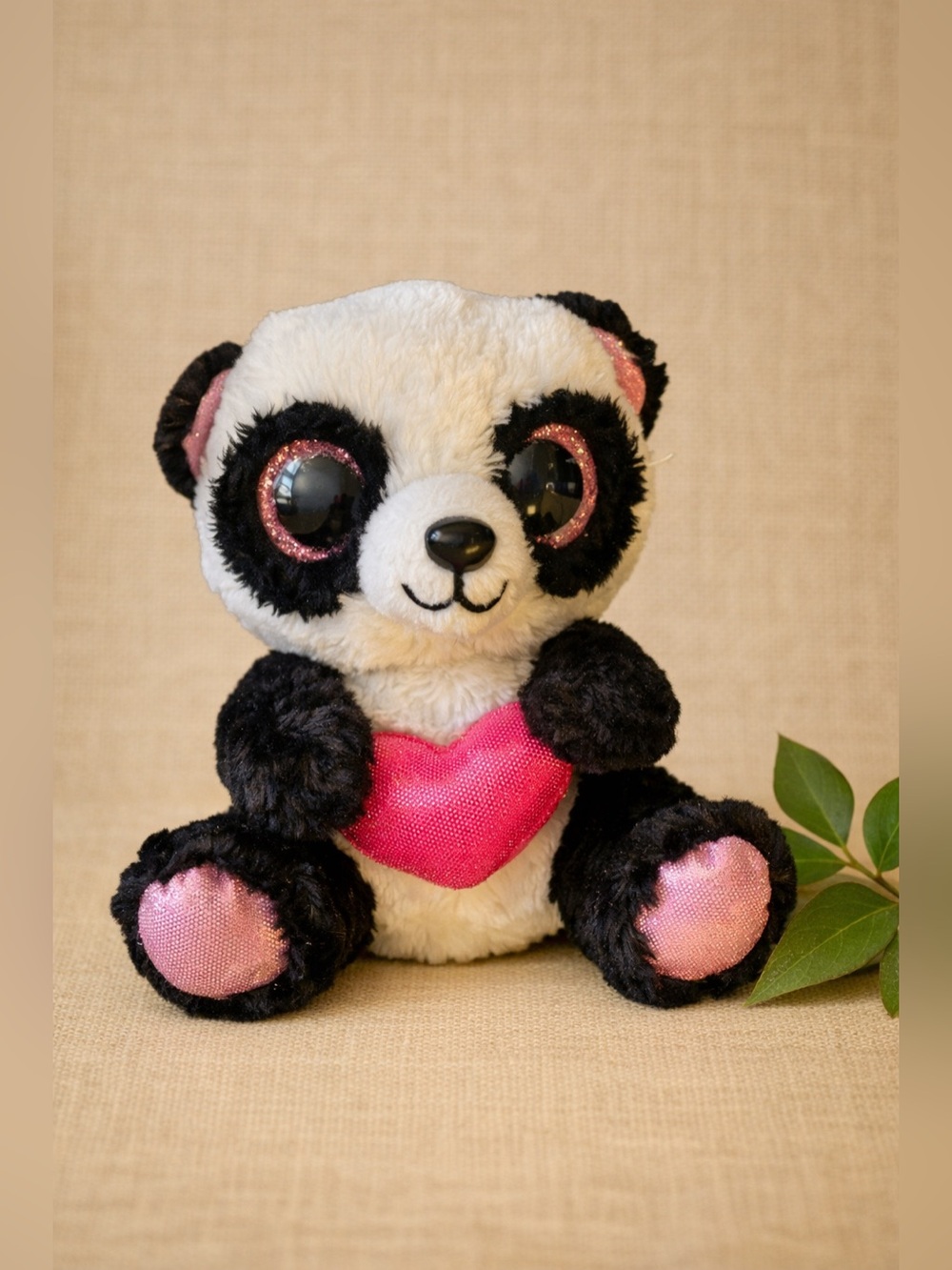 Ty Beanie Babies “Cutie Pie” Panda Plush – Pink Accents, 6”